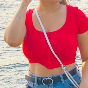 Red crop top.